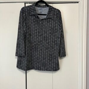 Croft & Barrow Tunic‎ Top Geometric Print 3/4 Sleeve Blouse Black White L